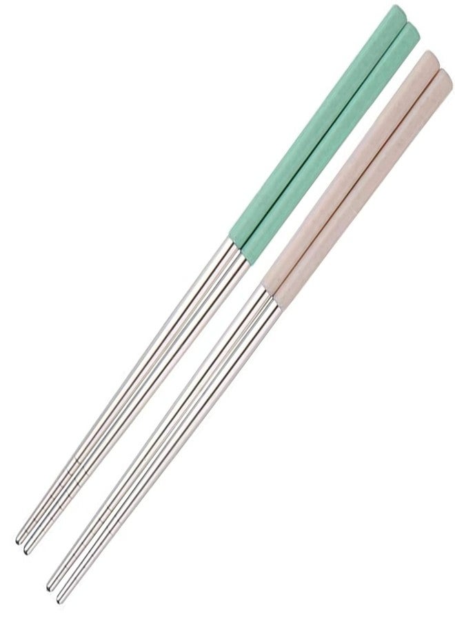 AIMERS Stainless Steel Chopsticks Reusable Multicolor Lightweight 304 Stainless Steel Chopsticks Metal Chopsticks Gift Set 2 Pair (Beige Green) - Image 1